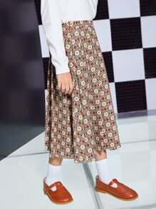 SHEIN Girls Geo Print Skirt - Brown - View 5