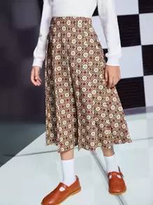 SHEIN Girls Geo Print Skirt - Brown - View 6