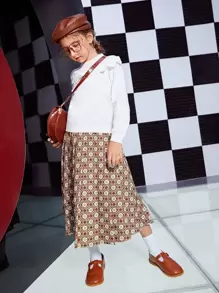 SHEIN Girls Geo Print Skirt - Brown - View 7