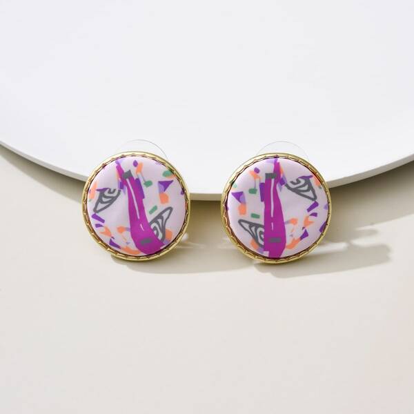 

18K Gold Plated Round Stud Earrings, Multicolor