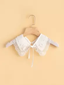 White Handmade Diy Elegant Faux Pearl & Embroidery & Lace Detachable Collar,School Valentine's Day Valentines - White - View 1