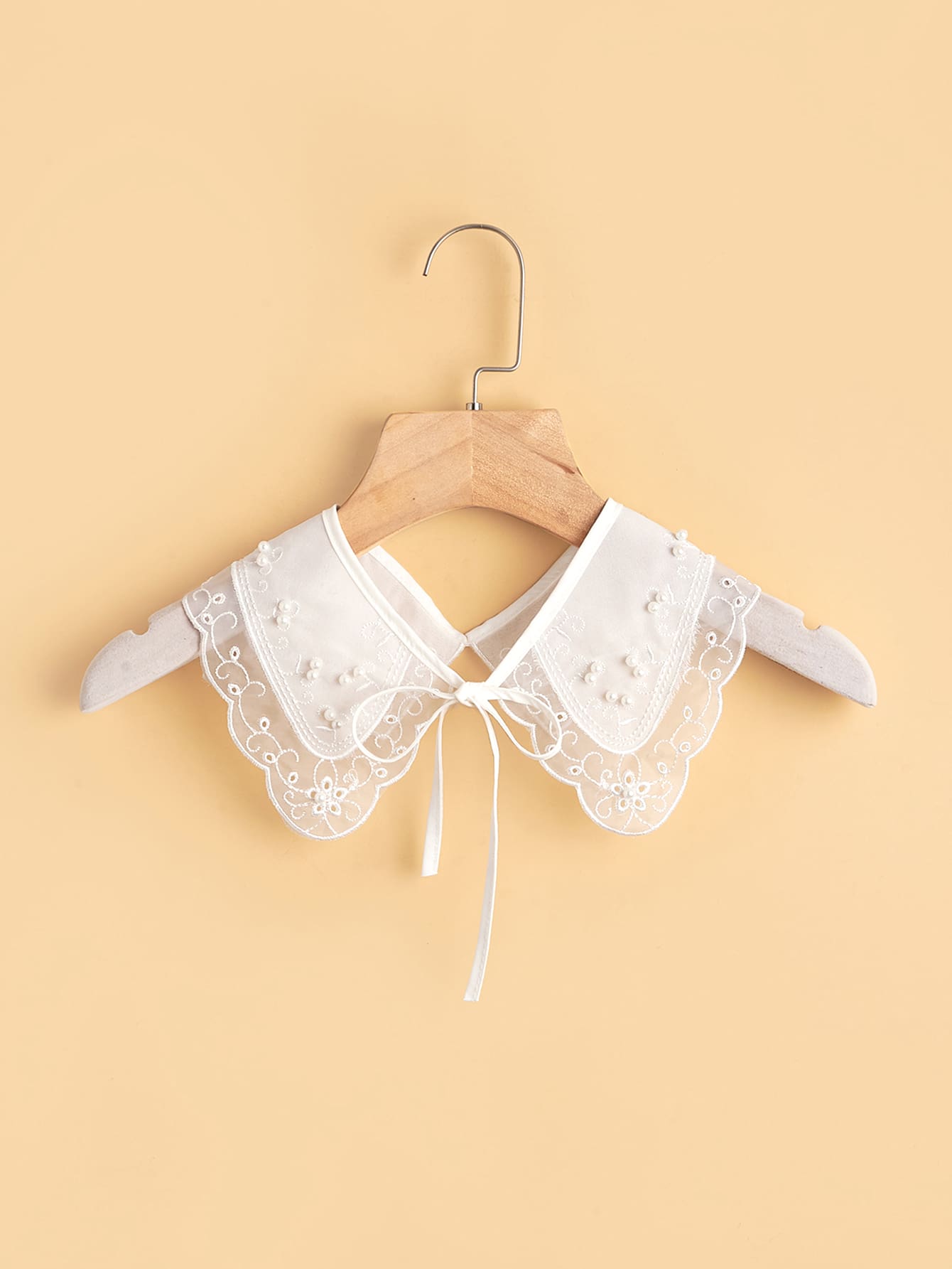 White Handmade Diy Elegant Faux Pearl & Embroidery & Lace Detachable Collar,School Valentine's Day Valentines - White - View 1