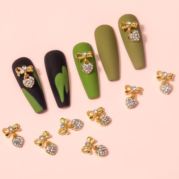 

10pcs Heart Design Nail Art Decoration, Gold