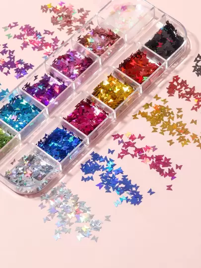 1 låda Fjärilsdesign Nagelkonst Dekoration Paljett Gör-det-själv Nagelberlocker Nagelstenar Nageltillbehör Naglar