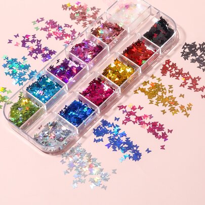 1 Hộp trang trí móng tay nghệ thuật hình bướm kim sa tự làm mặt dây chuyền đá quý làm móng tay đồ dùng làm móng tay