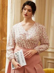 Áo sơ mi Plus Size Xù Hoa Tất cả trên in Boho - Nhiều màu - Xem 1