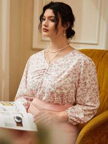 Áo sơ mi Plus Size Xù Hoa Tất cả trên in Boho - Nhiều màu - Xem 4