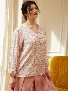 Áo sơ mi Plus Size Xù Hoa Tất cả trên in Boho - Nhiều màu - Xem 5