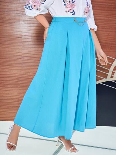 SHEIN Plus High Waist Chain Detail Fold Pleated Skirt