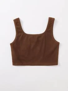 SHEIN Girls Cartoon & Letter Graphic Crop Tank Top - Brown - View 2