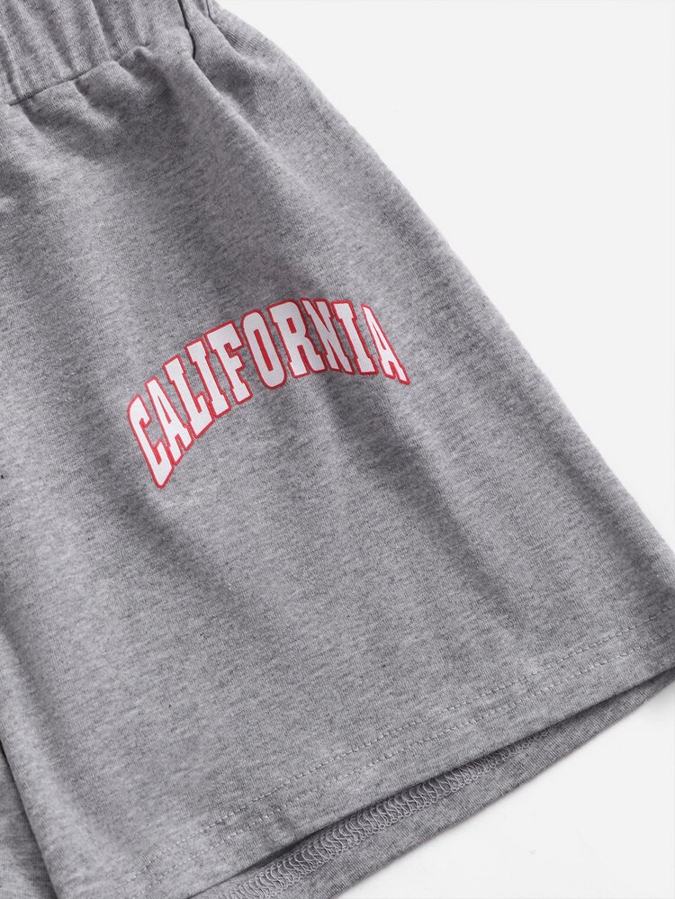 SHEIN Girls Letter Graphic Crop Top & Shorts Set - Light Grey - View 4