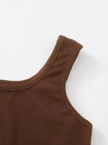 SHEIN Girls Cartoon & Letter Graphic Crop Tank Top - Brown - View 3