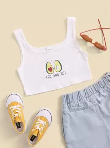 SHEIN Girls Cartoon & Letter Graphic Crop Tank Top - White - View 1