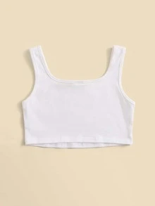 SHEIN Girls Cartoon & Letter Graphic Crop Tank Top - White - View 2