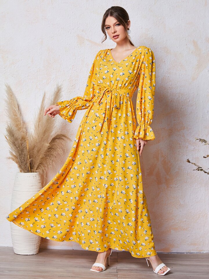 Blumen Neumann Shein Robe Longue Fleurie Jaune SHEIN Robe à