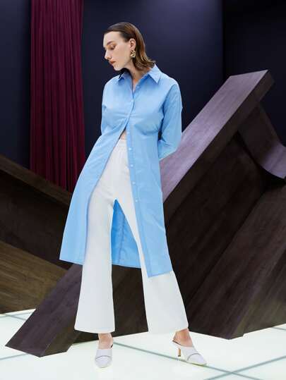 SHEIN Unity Camisa con botón delantero fruncido