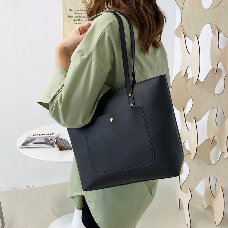 

Pocket Front Tote Bag, Black