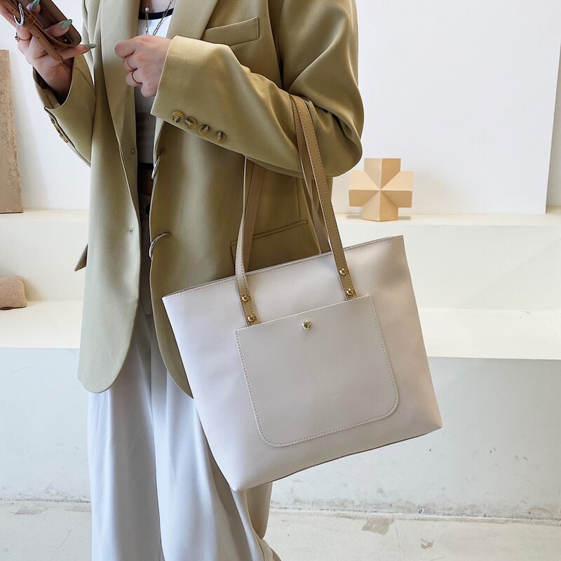 Pocket Front Tote Bag, Beige