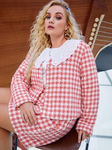 SHEIN Unity 大碼滿版千鳥格前紐扣夾克 - 彩色 - 查看 1