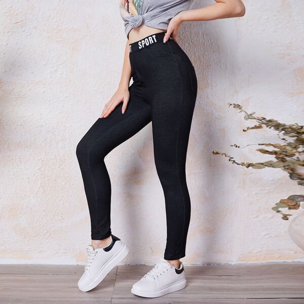 

Letter Waist Leggings, Black
