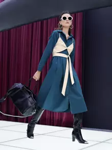 SHEIN 落肩袖褶皺襯衫連衣裙不附帶吊帶 - 藏蓝色 - 查看 1