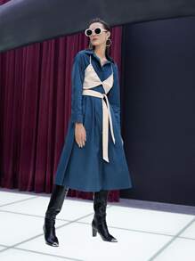 SHEIN 落肩袖褶皺襯衫連衣裙不附帶吊帶 - 藏蓝色 - 查看 3