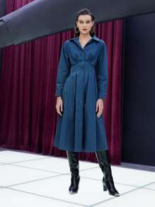 SHEIN 落肩袖褶皺襯衫連衣裙不附帶吊帶 - 藏蓝色 - 查看 7