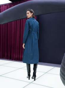 SHEIN 落肩袖褶皺襯衫連衣裙不附帶吊帶 - 藏蓝色 - 查看 8