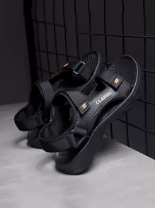 Men Letter Graphic Hook-And-Loop Flat Shoes, Fastener Strap Sport Sandals Men Vacation