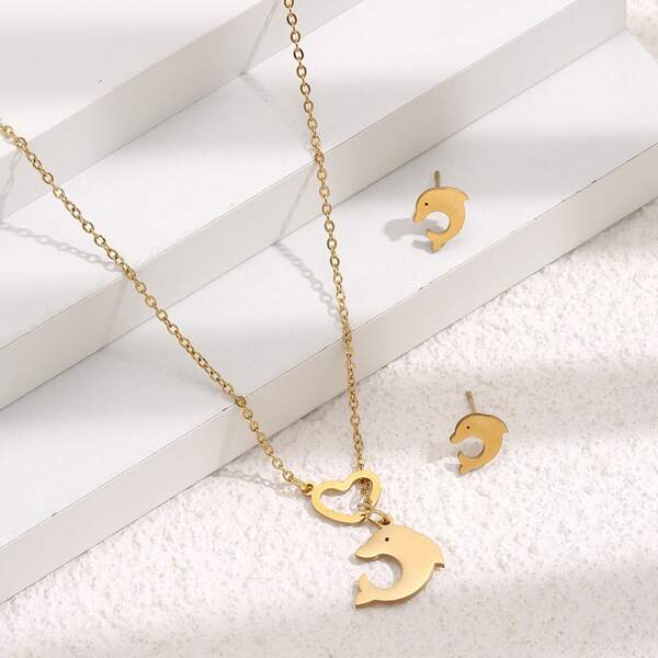 

3pcs 18K Gold Plated Dolphin Decor Jewelry Set