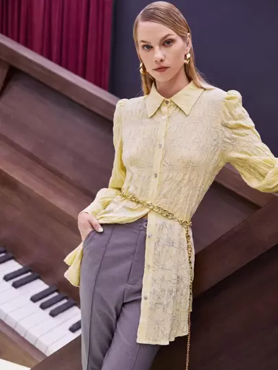 Seusyu Allover Floral Print Button Front Shirt