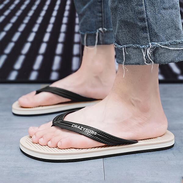 

Men Letter Graphic Flip Flops, Black