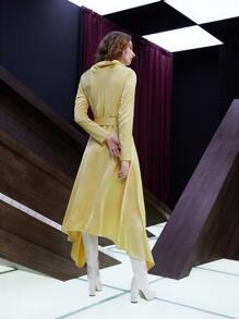 SHEIN Unity Draped Collar Asymmetrical Split Hem Dress Without Belt - Yellow - View 7