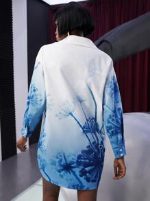 SHEINNeu Đầm Bất đối xứng Nút phía trước Thực vật Giải trí - Xanh và trắng - Xem 7