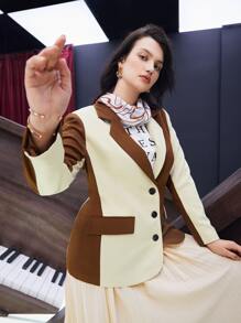 Mulvari Plus Two Tone Lapel Neck Blazer In Fall/Winter - Multicolor - View 7