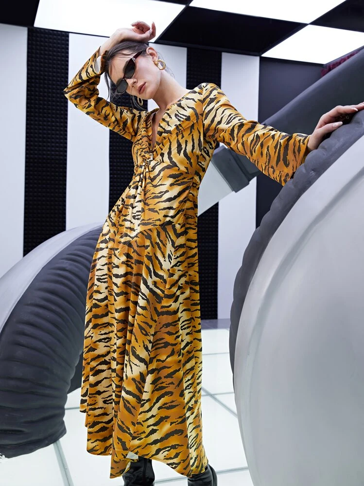 tiger satin dress TWINSET tiger-print Satin Maxi Dress | Neutrals