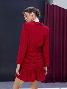 SHEIN Đầm Xù Viên lá sen Dây kéo màu trơn Thanh lịch - Đỏ - Xem 6