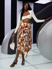 SHEIN VCAY Top corto escote corazón pecho con fruncido - Amarillo - Ver 1