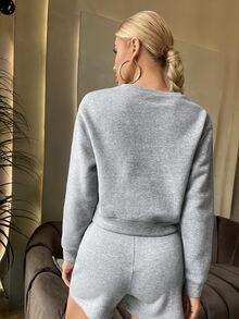 Slogan Graphic Crop Sweatshirt - Grey - View 2