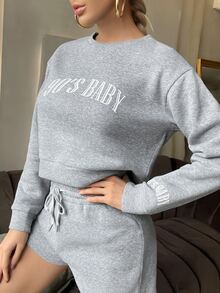 Slogan Graphic Crop Sweatshirt - Grey - View 3