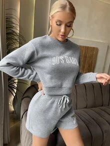 Slogan Graphic Crop Sweatshirt - Grey - View 5