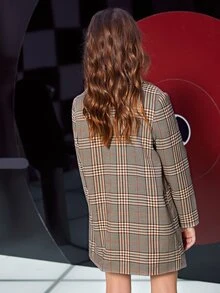 SHEIN 女孩翻領格紋外套