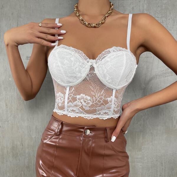 

Scallop Trim Mesh Cami Top, White