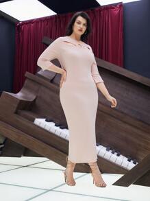 SHEIN Plus V-neck Cut Out Front Fitted Dress - Baby Pink - View 1