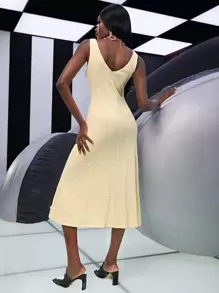 SHEIN Vestido unicolor de cuello scoop con textura - Albaricoque - Ver 4