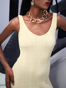 SHEIN Vestido unicolor de cuello scoop con textura - Albaricoque - Ver 5