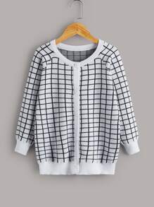 女孩線格圖案插肩袖開襟衫 - 黑與白 - 查看 1