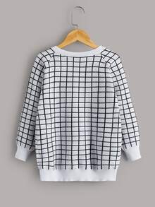 女孩線格圖案插肩袖開襟衫 - 黑與白 - 查看 2