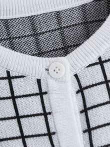 女孩線格圖案插肩袖開襟衫 - 黑與白 - 查看 4