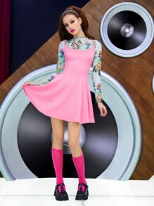 SHEIN 扣飾細節A字連衣裙 - 玫紅色 - 查看 4